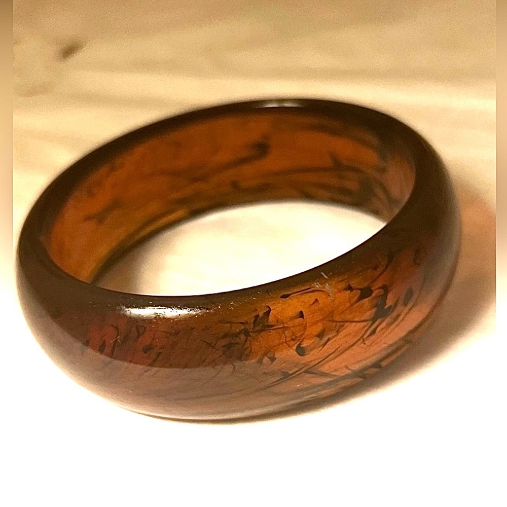 Vintage Bakelite Root Beer Bangle Bracelet Semi Translucent Tortoise Shell